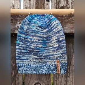 Hand Knit Beanie Hat Stocking Cap Soft High Quality Merino Wool Multicolor Blue
